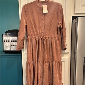 Dainty Jewells Blush Corduroy Button Down Dress size Large